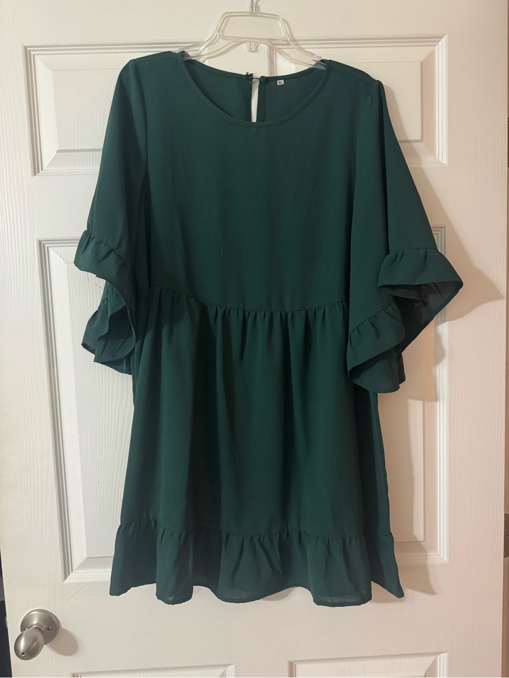 Dark Green Ruffle Sleeve Dress